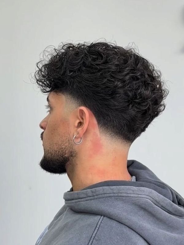Low Taper Fade Fringe Curly Hair