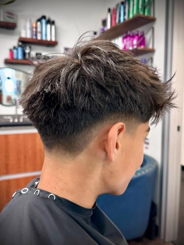 Low Taper Fade Fringe Cut