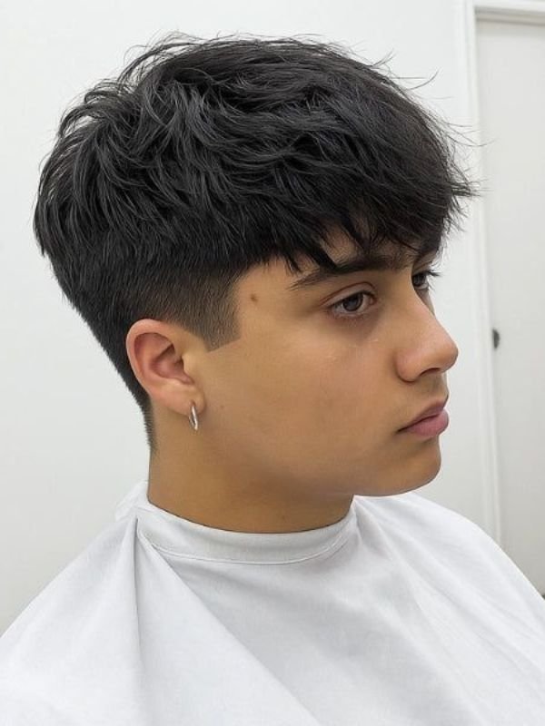 Low Taper Fade Fringe for Round Faces
