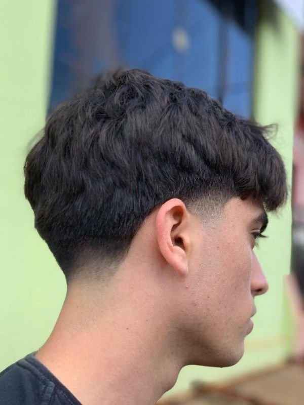 Low Taper Fade Fringe with Hard Part