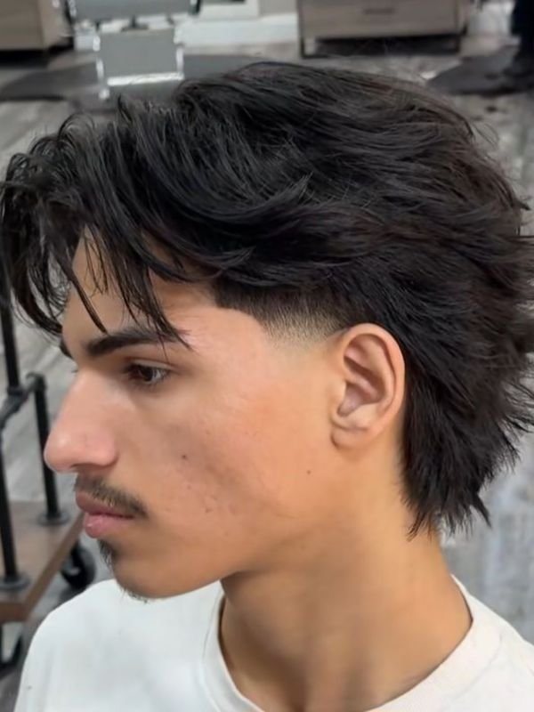 Low Taper Fade Mullet for Straight Hair