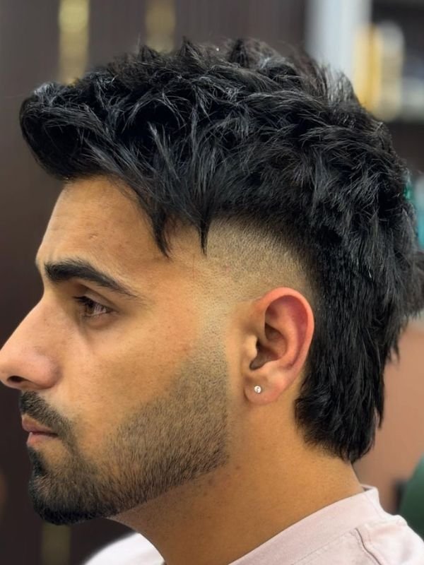 Low Taper Fade Mullet with Textured Fringe