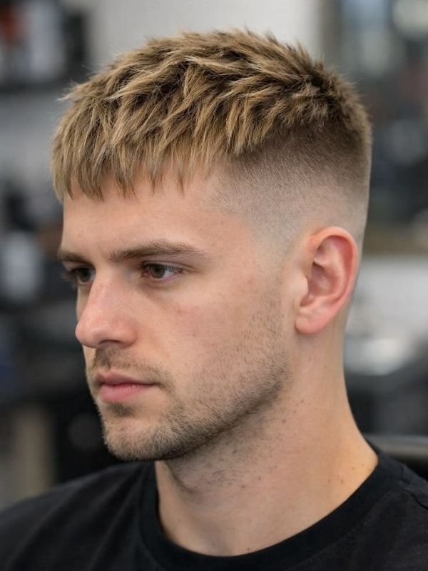 Mid Taper Fade with Textured Fringe Blonde