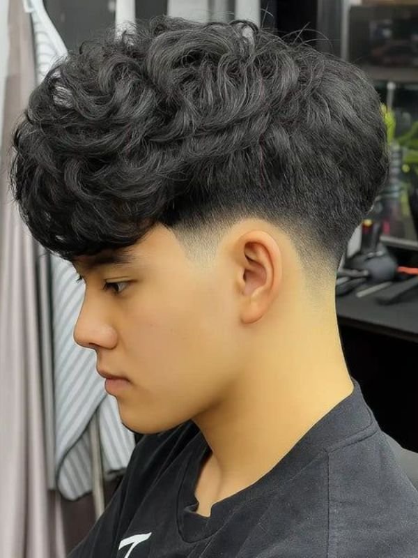 Mid Taper Fade with Textured Fringe Curly Hair