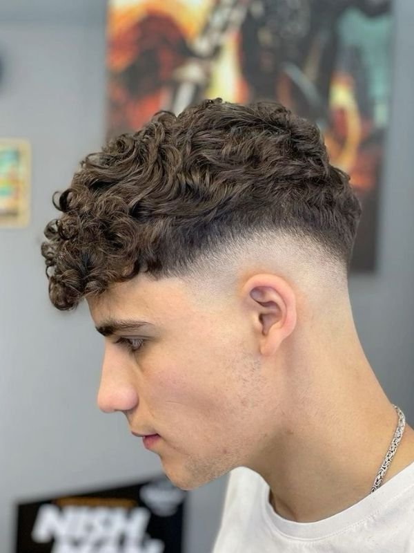 Short Curly Top with Low Taper Fade