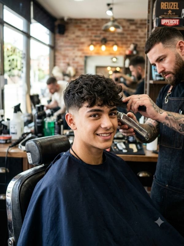 Short Wavy Messy Top with Low Taper Fade