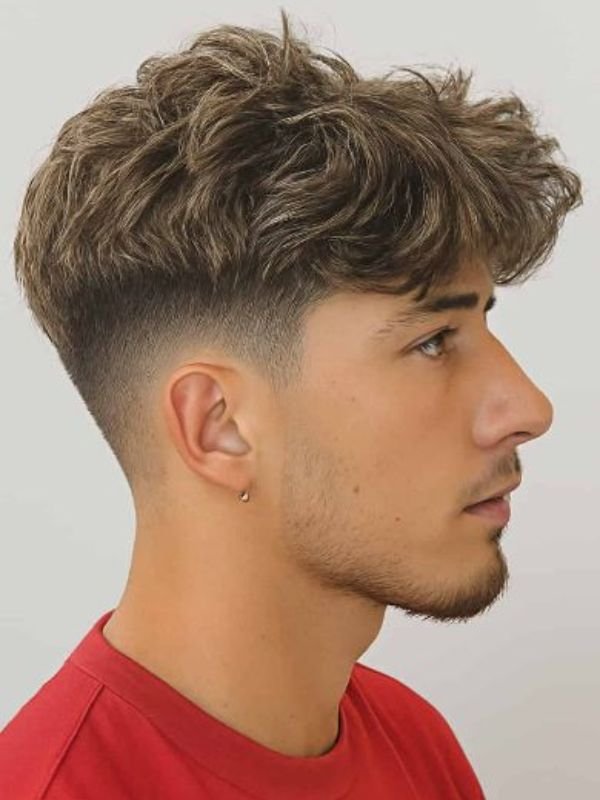 low taper fade fluffy hair brown