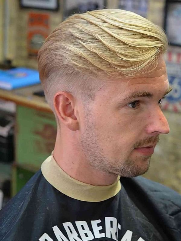 Blonde Low Taper Fade Quiff Haircut