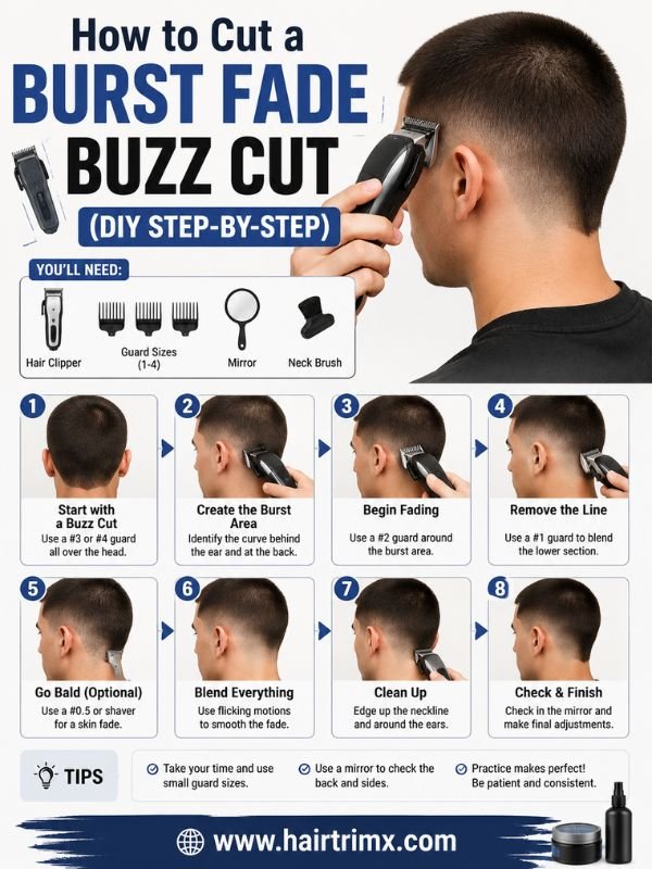 How to Cut a Burst Fade Buzz Cut (DIY Step-by-Step)