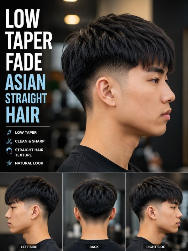 Low Taper Fade Asian Straight Hair