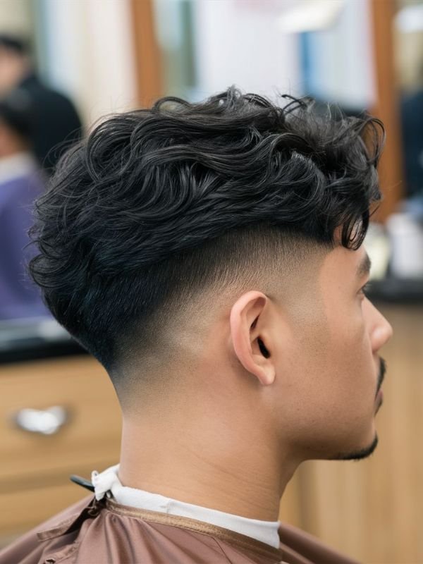 Low Taper Fade Quiff for Wavy Hair