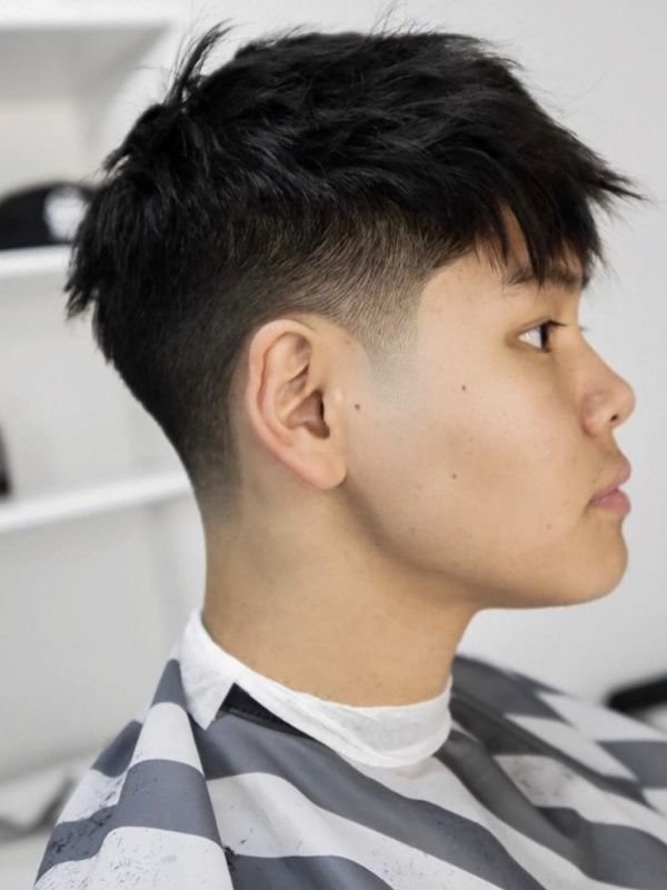 Low Taper Fade With Asian Fringe