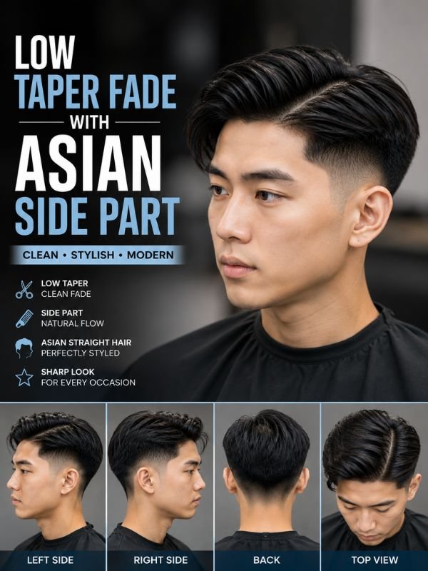 Low Taper Fade with Asian Side Part