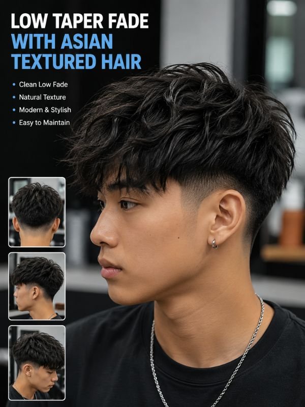 Low Taper Fade with Asian Textured Hair