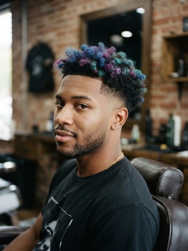 Low Taper Fade with Colored Tips