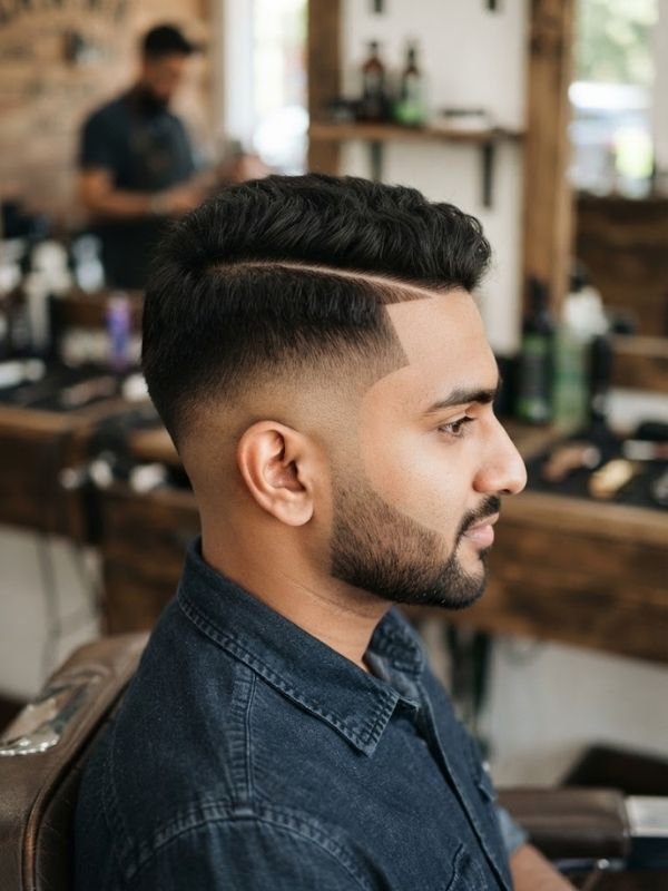 Low Taper Fade with Hard Part Line