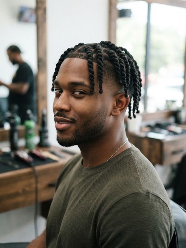 Low Taper Fade with Two-Strand Twists