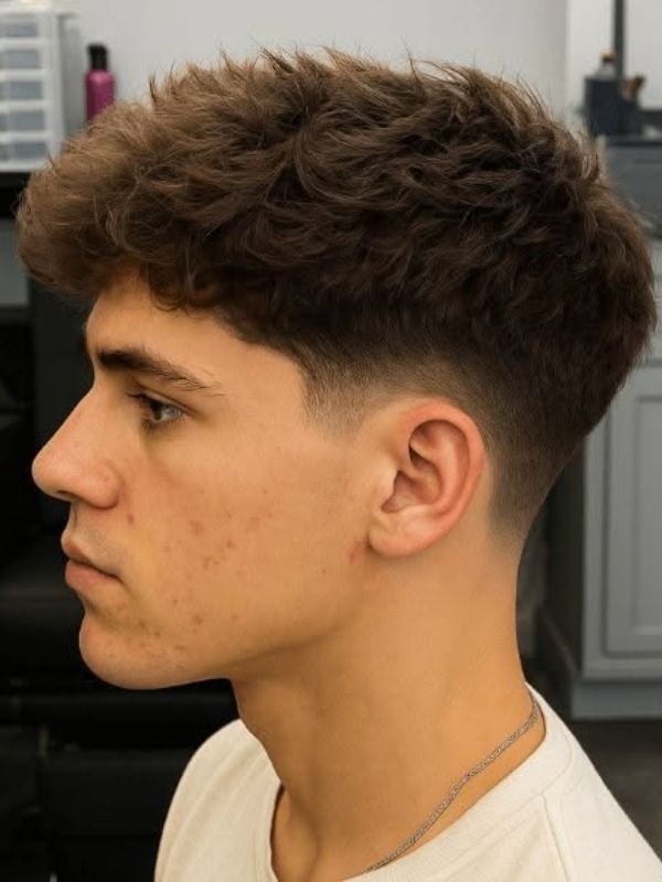 Textured Low Taper Fade Quiff Haircut