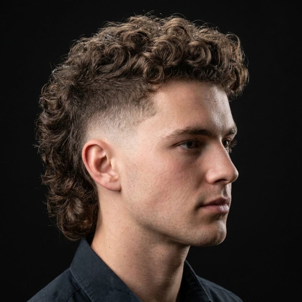 Burst Fade Mullet Curly Hair