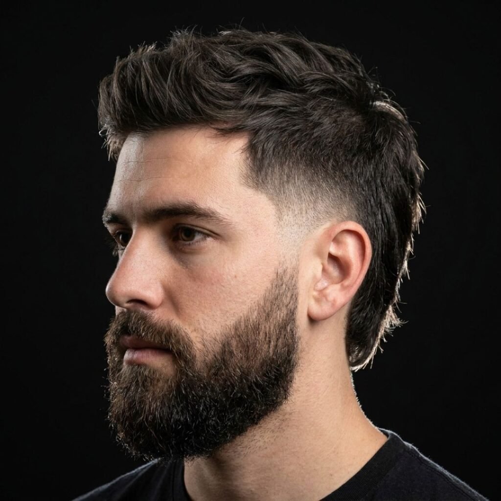 Burst Fade Mullet with Beard