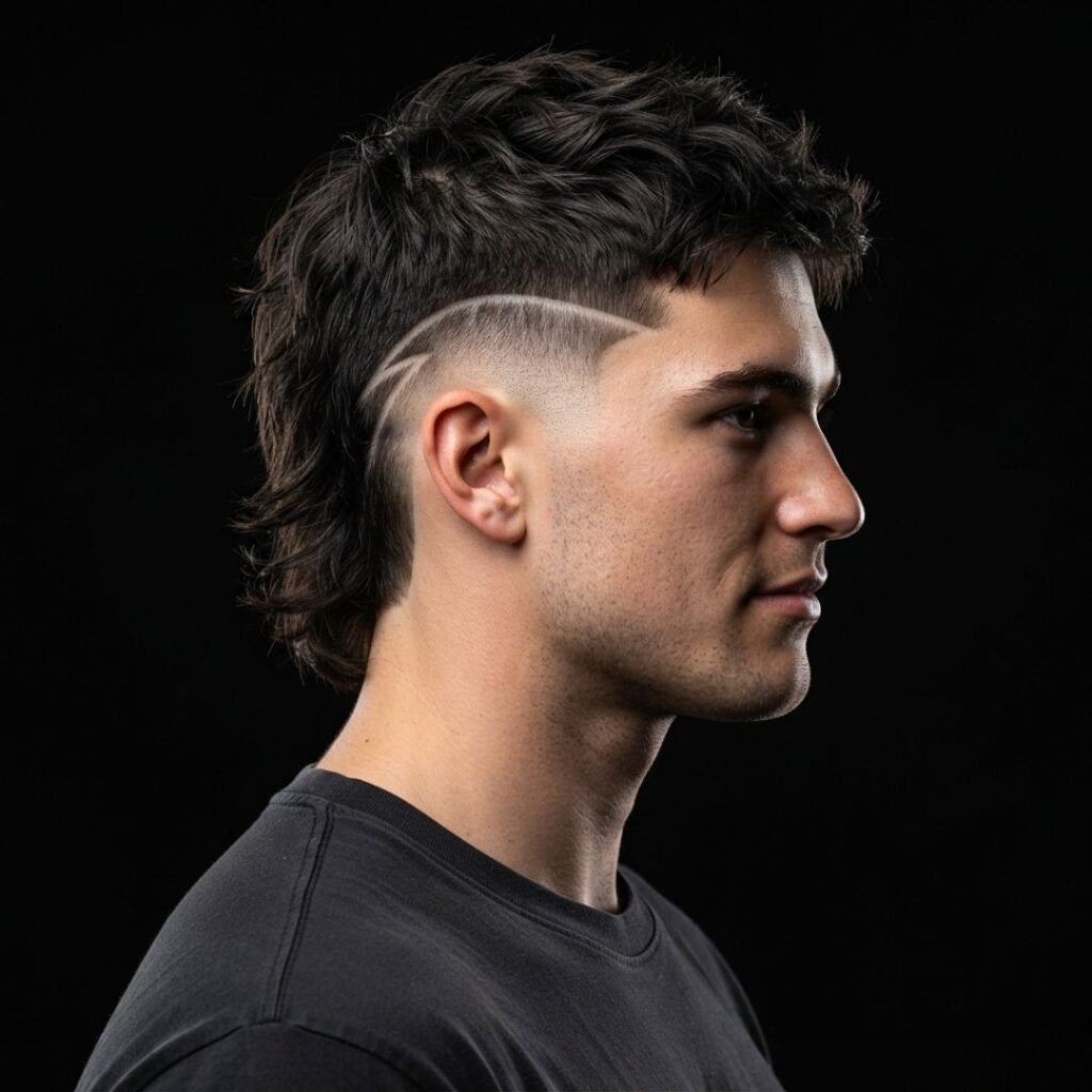Burst Fade Mullet with Design
