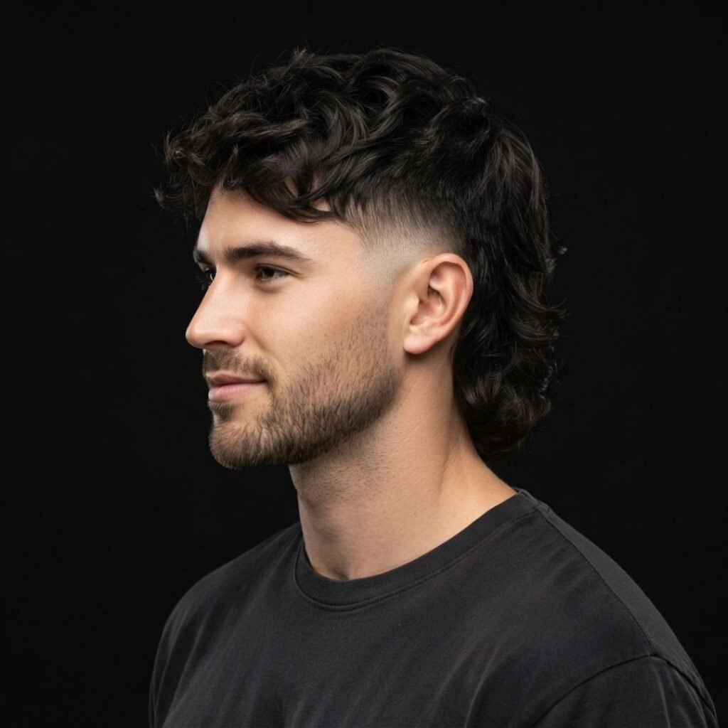 Mid Burst Fade Mullet