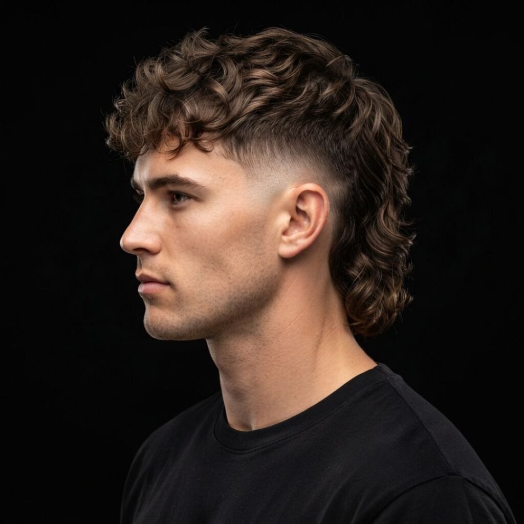 Wavy Hair Burst Fade Mullet